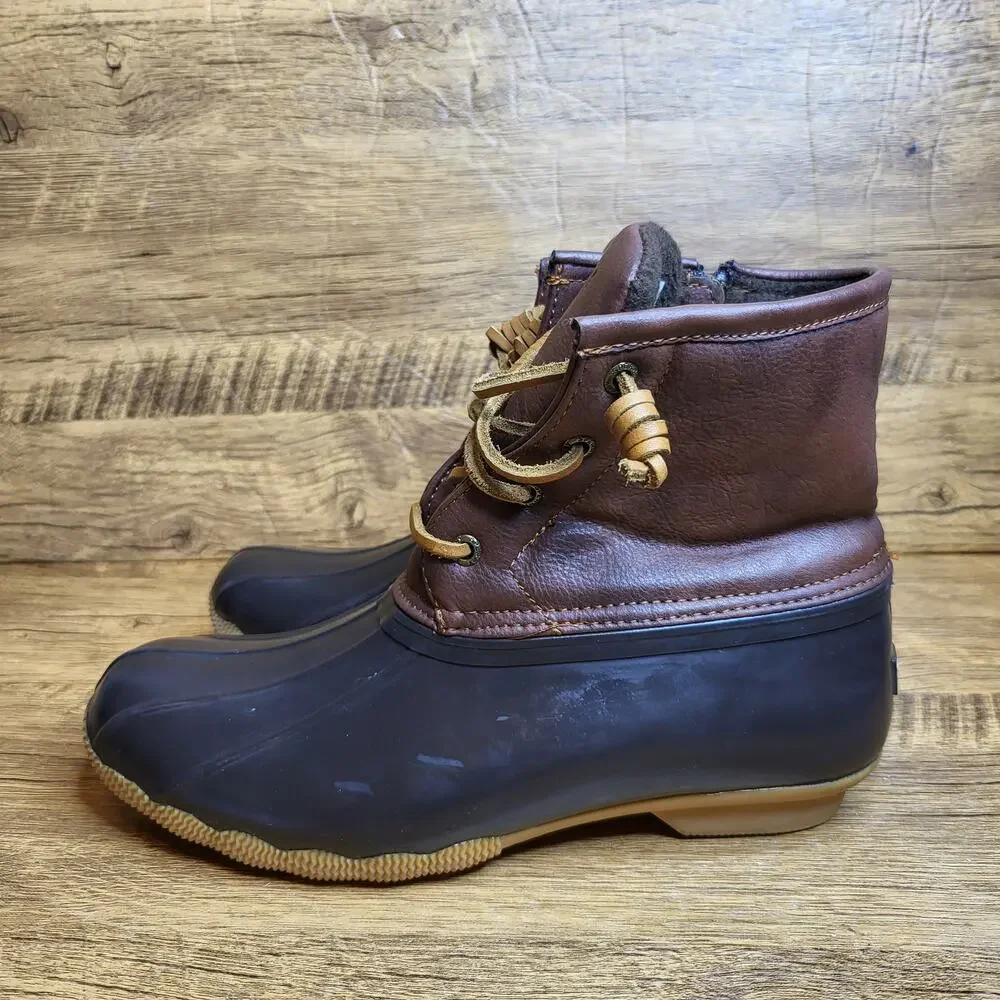Sperry TopSider Saltwater blue brown waterproof Rubber Duck Boots sz 5